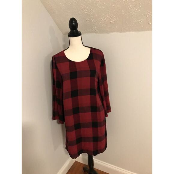 Anthropologie Cloth & Stone Red/Black Buffalo Plaid Dress - Size Medium - Picture 1 of 10